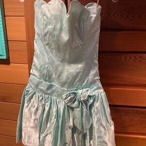 Jessica McClintock Aqua Satin Strapless Mini Formal